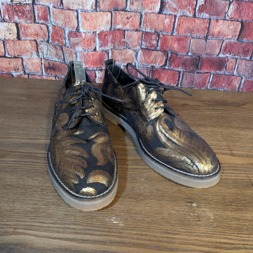 Miista Eloise Gold/Black Sequin Brogue Oxfords Size 40